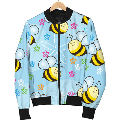 Bee Pattern Print Design BEE03 Men Bomber Jacket