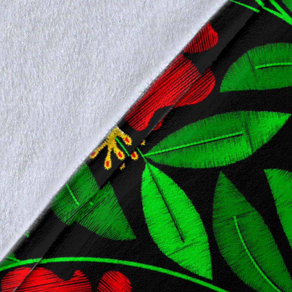 Red Hibiscus Embroidered Pattern Print Design HB032 Fleece Blanket