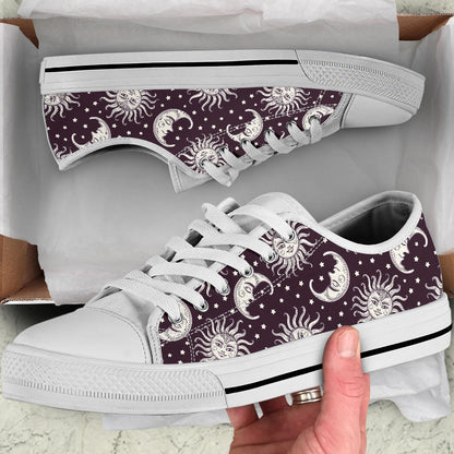 Sun Moon Face White Bottom Low Top Shoes