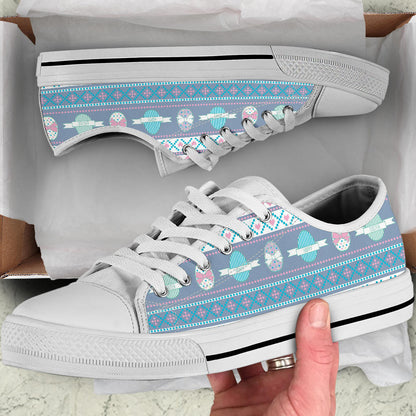 Easter Eggs Pattern Print Design RB013 White Bottom Low Top Shoes
