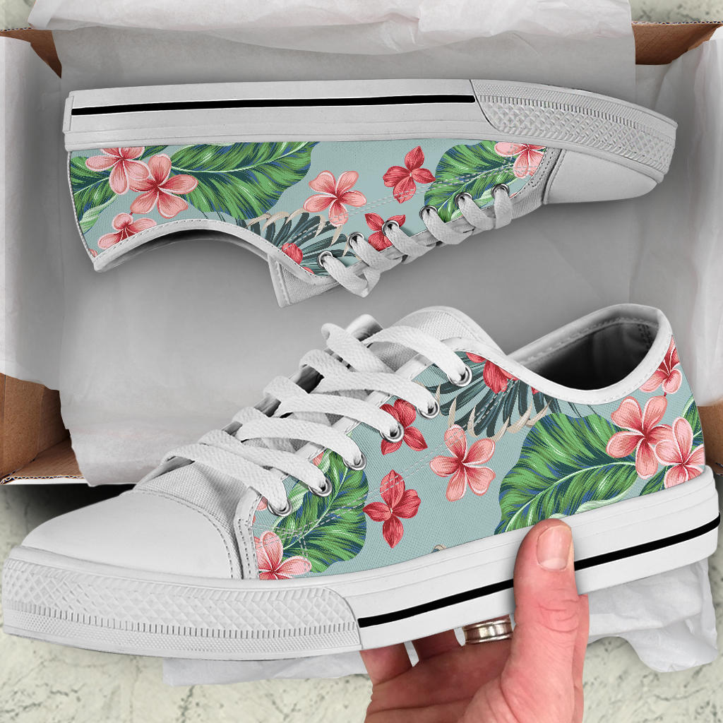 Plumeria Pattern Print Design PM027 White Bottom Low Top Shoes