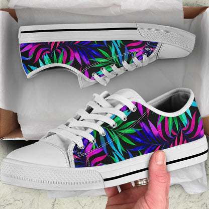 Tropical Flower Pattern Print Design TF010 White Bottom Low Top Shoes