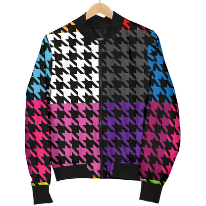 Houndstooth Colorful Pattern Print Design 01 Women's Bomber Jacket