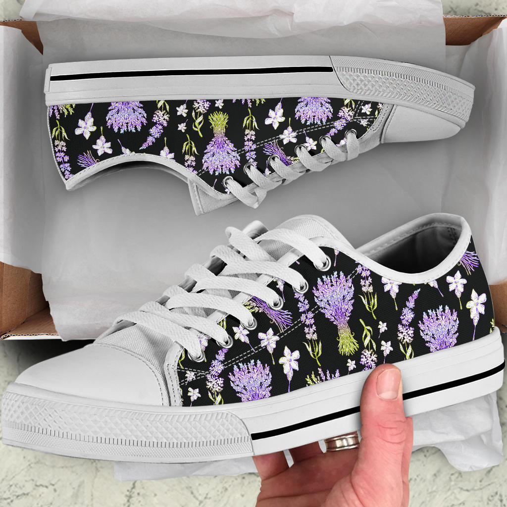 Lavender Pattern Print Design LV04 White Bottom Low Top Shoes