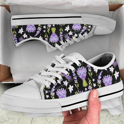 Lavender Pattern Print Design LV04 White Bottom Low Top Shoes