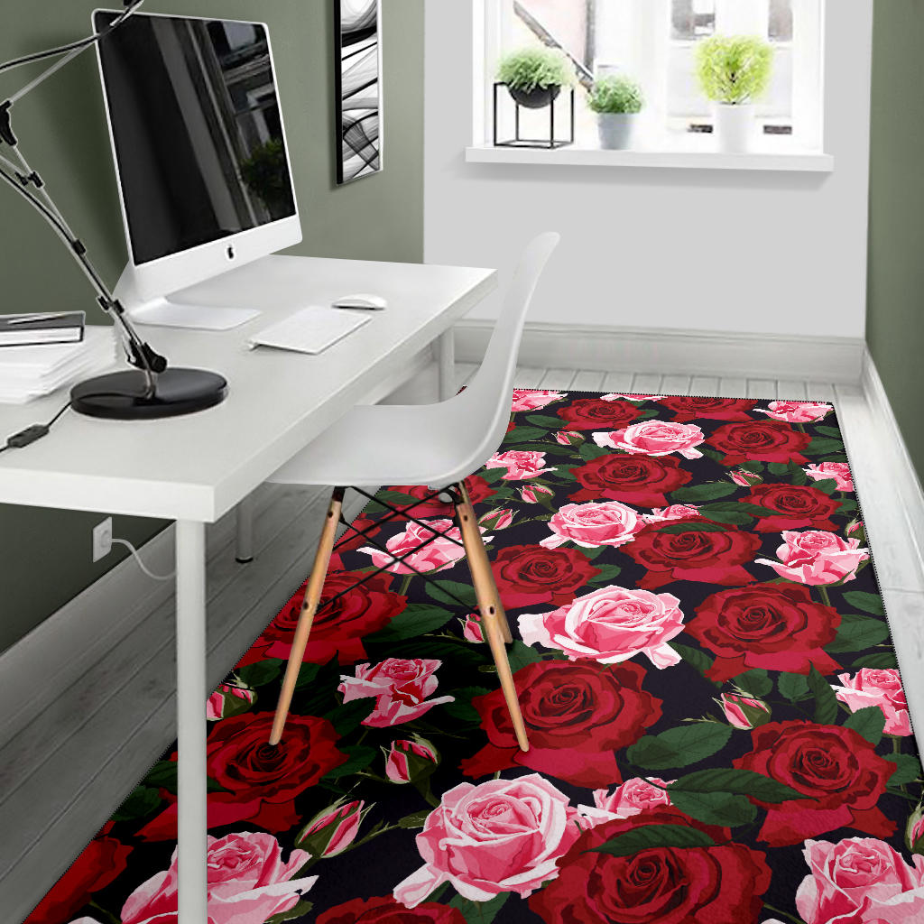 Rose Red Pink Pattern Print Design RO01 Area Rugs