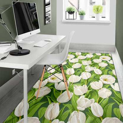 Tulip White Pattern Print Design TP05 Area Rugs