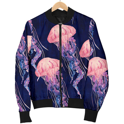 Jellyfish Pattern Print Design 03 Women's Bomber Jacket