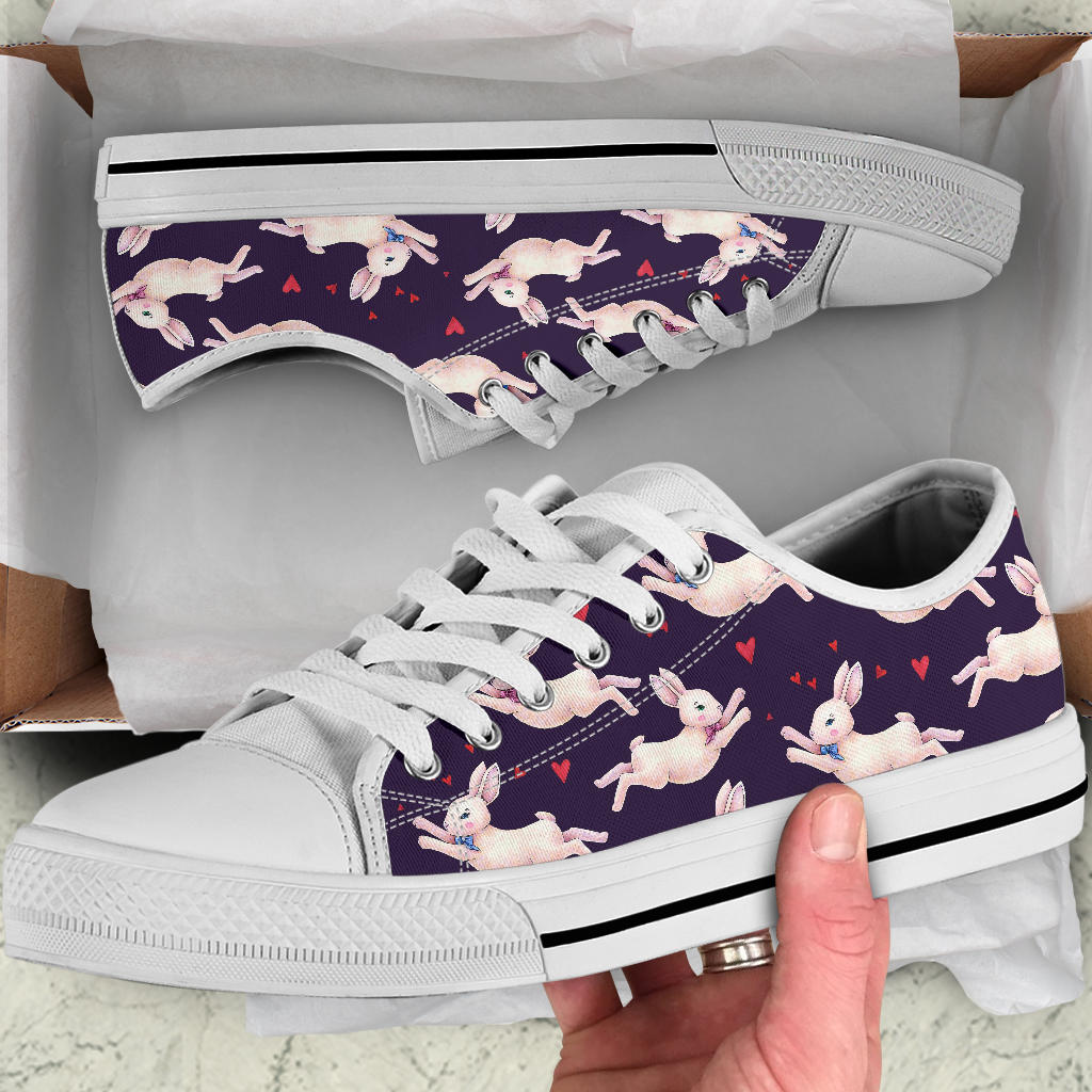 Rabbit Pattern Print Design RB016 White Bottom Low Top Shoes