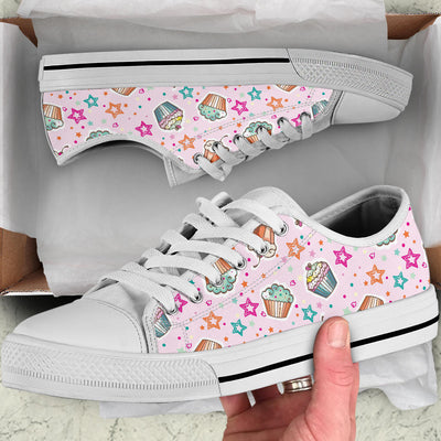 Cupcake Pattern Print Design CP03 White Bottom Low Top Shoes