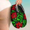 Red Hibiscus Embroidered Pattern Print Design HB032 Aqua Water Shoes