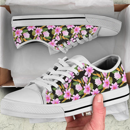 Magnolia Pattern Print Design MAG08 White Bottom Low Top Shoes
