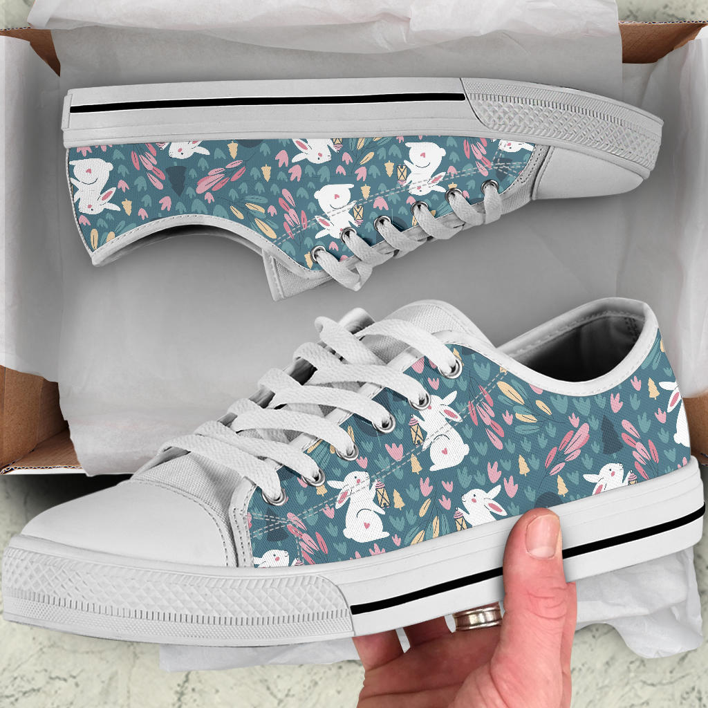 Rabbit Pattern Print Design RB013 White Bottom Low Top Shoes