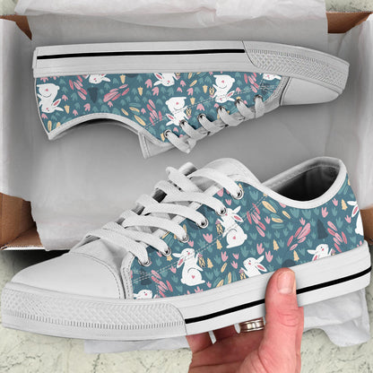 Rabbit Pattern Print Design RB013 White Bottom Low Top Shoes