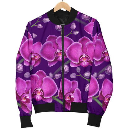 Orchid Purple Pattern Print Design OR02 Women Bomber Jacket