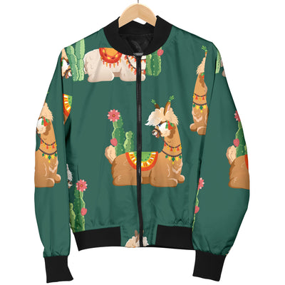 Llama Cactus Pattern Print Design 07 Women's Bomber Jacket