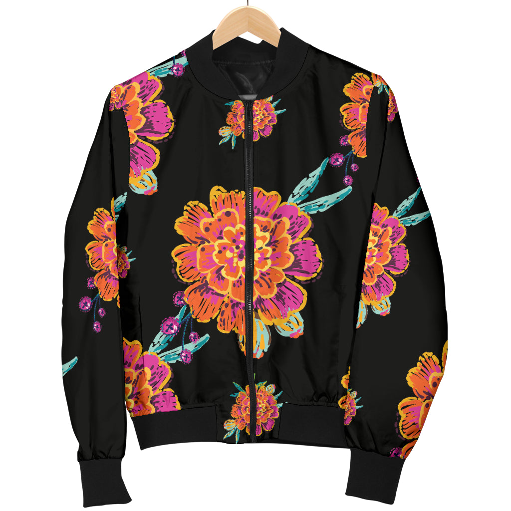 Marigold Pattern Print Design 01 Women's Bomber Jacket