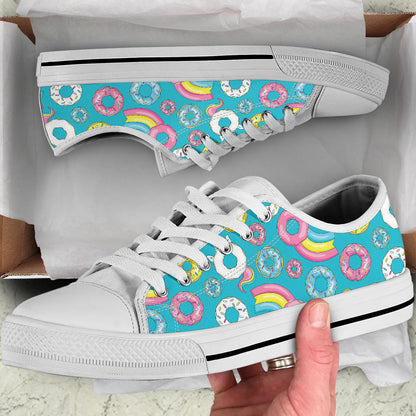 Donut Pattern Print Design DN013 White Bottom Low Top Shoes