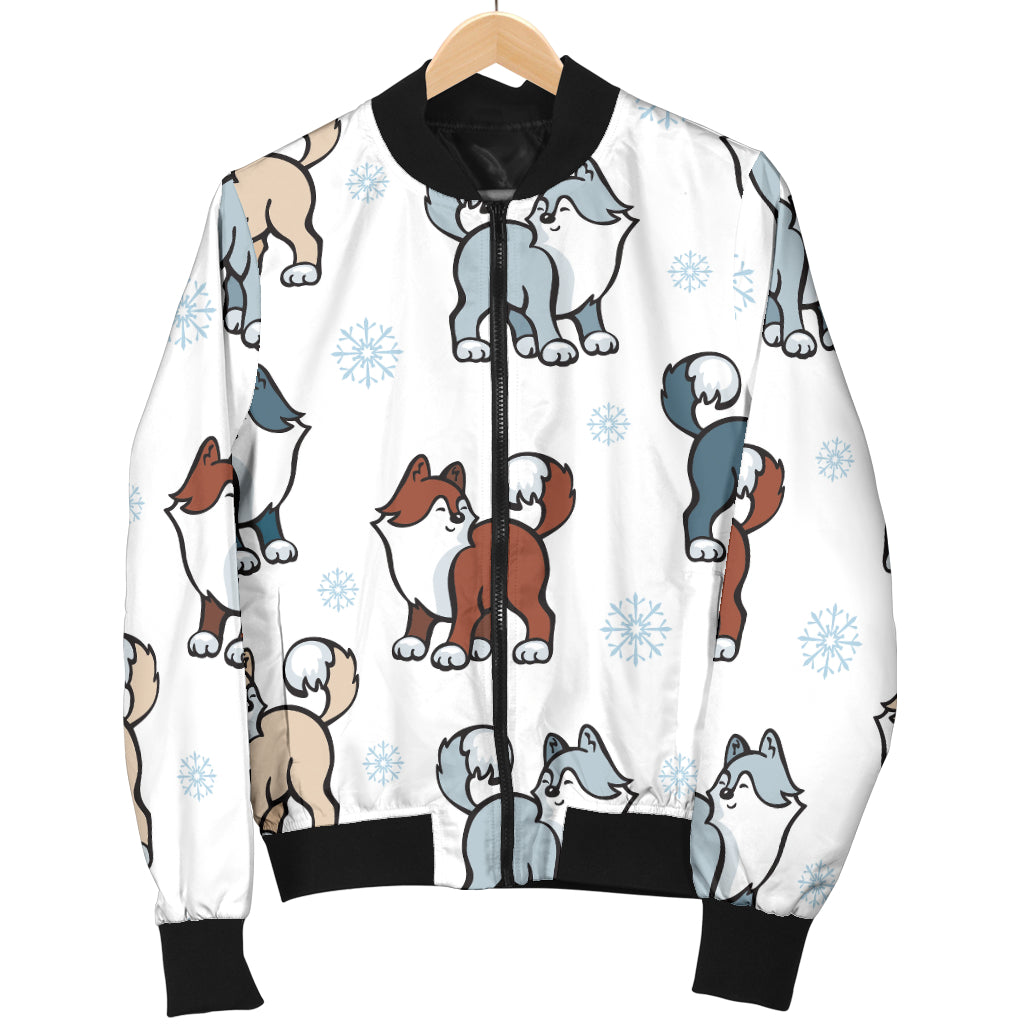 Alaskan Malamute Pattern Print Design 02 Women's Bomber Jacket