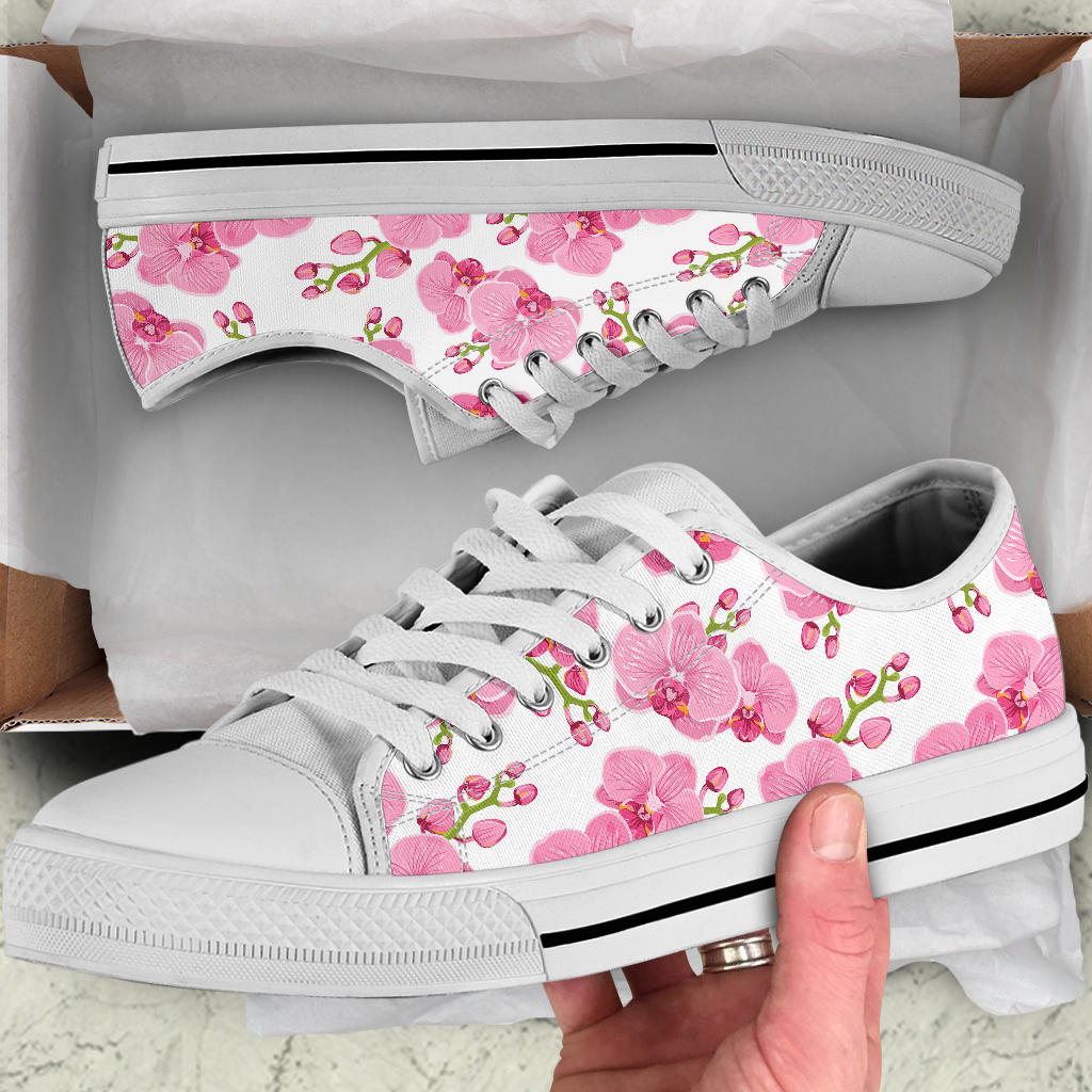 Orchid Pink Pattern Print Design OR07 White Bottom Low Top Shoes