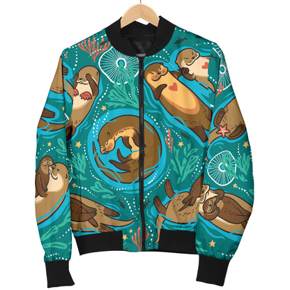 Sea Otter Pattern Print Design 01 Women's Bomber Jacket