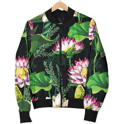 Water Lily Pattern Print Design WL010 Men Bomber Jacket