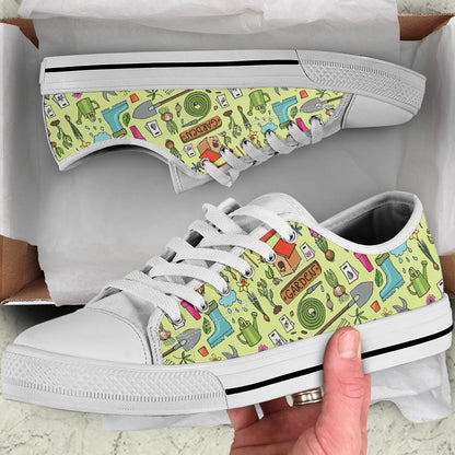 Gardening Pattern Print Design G02 White Bottom Low Top Shoes