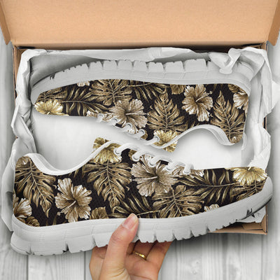 Brown Hibiscus Tropical Sneakers White Bottom Shoes