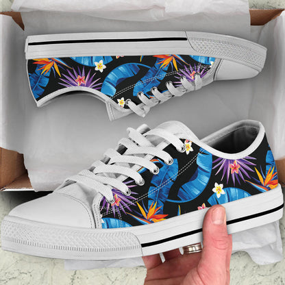 Tropical Flower Pattern Print Design TF018 White Bottom Low Top Shoes