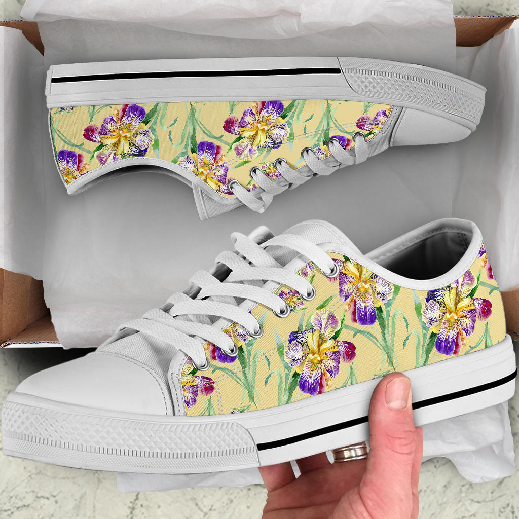 Iris Pattern Print Design IR06 White Bottom Low Top Shoes