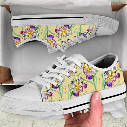 Iris Pattern Print Design IR06 White Bottom Low Top Shoes