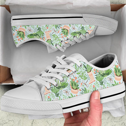 Gardening Pattern Print Design G04 White Bottom Low Top Shoes