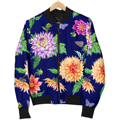 Dahlia Pattern Print Design DH010 Women Bomber Jacket