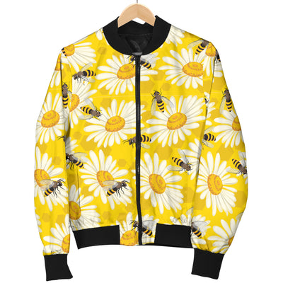 Bee Daisy Pattern Print Design 06 Women's Bomber Jacket