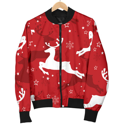 Reindeer Red Pattern Print Design 01 Women's Bomber Jacket
