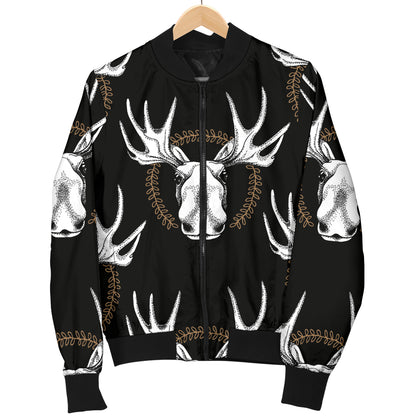 Moose Pattern Print Design 02 Women's Bomber Jacket