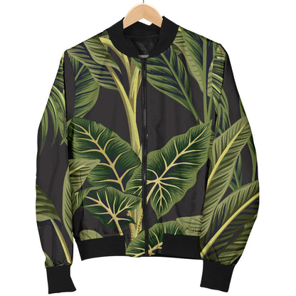 Banana Leaf Pattern Print Design BL04 Women Bomber Jacket