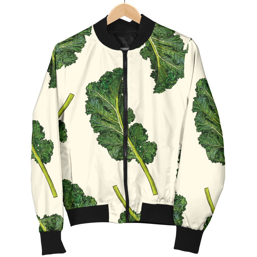 Kale Pattern Print Design 03 Women's Bomber Jacket