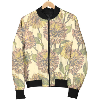 Dahlia Pattern Print Design DH09 Women Bomber Jacket