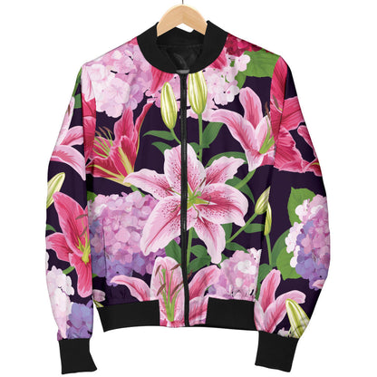 Lily Pattern Print Design LY017 Women Bomber Jacket