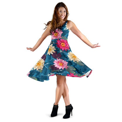 Water Lily Pattern Print Design WL05 Midi Dress