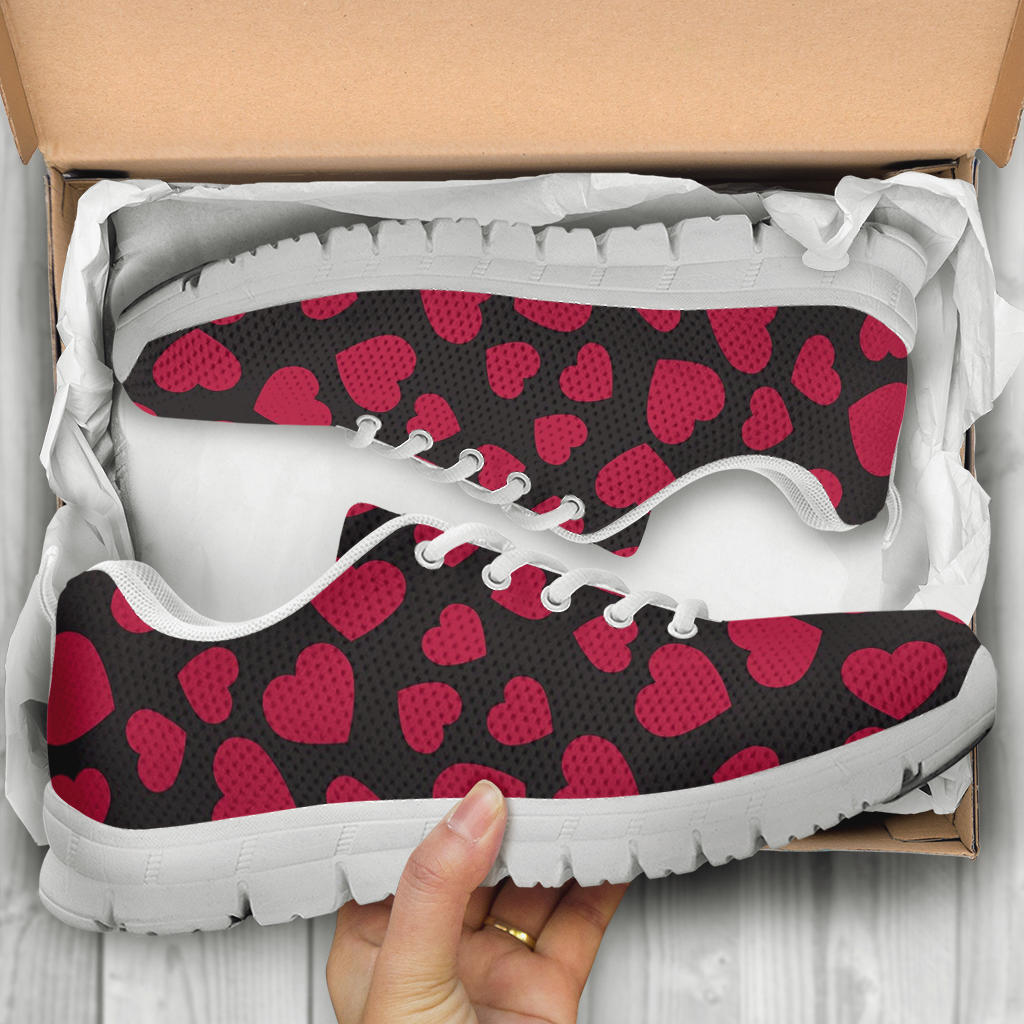 Heart Red Pattern Print Design HE01 Sneakers White Bottom Shoes
