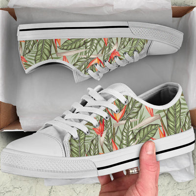 Bird Of Paradise Pattern Print Design BOP08 White Bottom Low Top Shoes