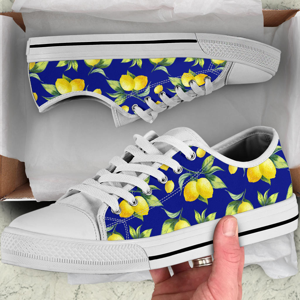 Lemon Pattern Print Design LM06 White Bottom Low Top Shoes