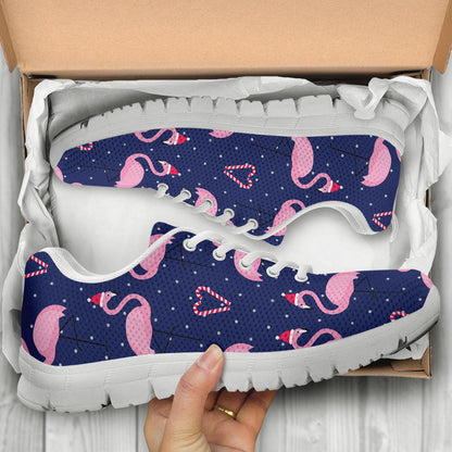 Flamingo Christmas Sneakers White Bottom Shoes