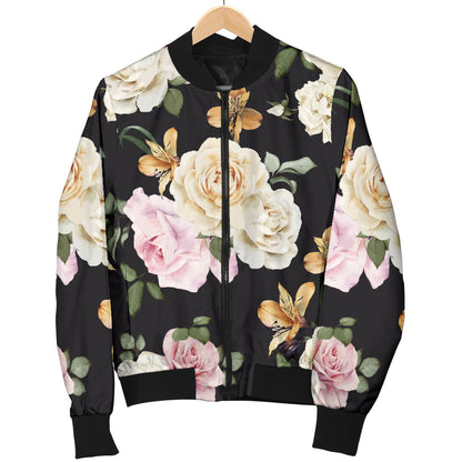 Rose Pattern Print Design A01 Women's Bomber Jacket