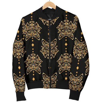 Aztec Wolf Pattern Print Design 04 Women's Bomber Jacket