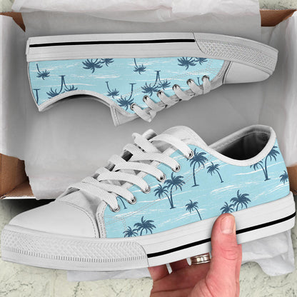 Palm Tree Pattern Print Design PT04 White Bottom Low Top Shoes