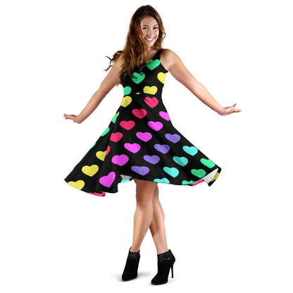 Heart Rainbow Pattern Print Design HE02 Midi Dress