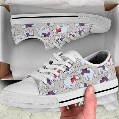 Polar Bear Pattern Print Design PB04 White Bottom Low Top Shoes